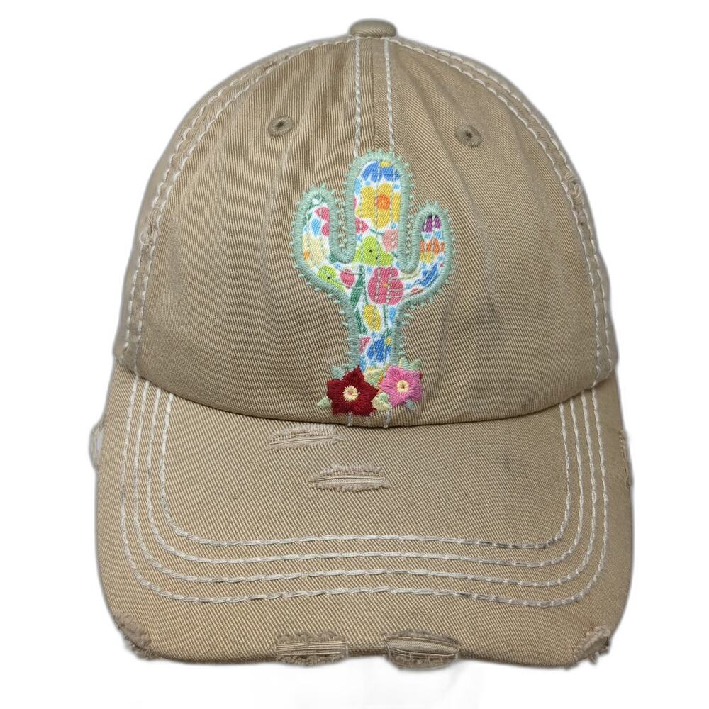 KBETHOS Baseball Cap Brown OSFM Floral Cactus Frayed Hat Slideback Adjustable
